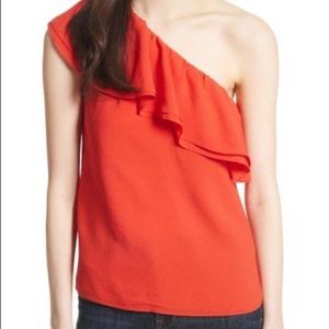 One shoulder red tank blouse